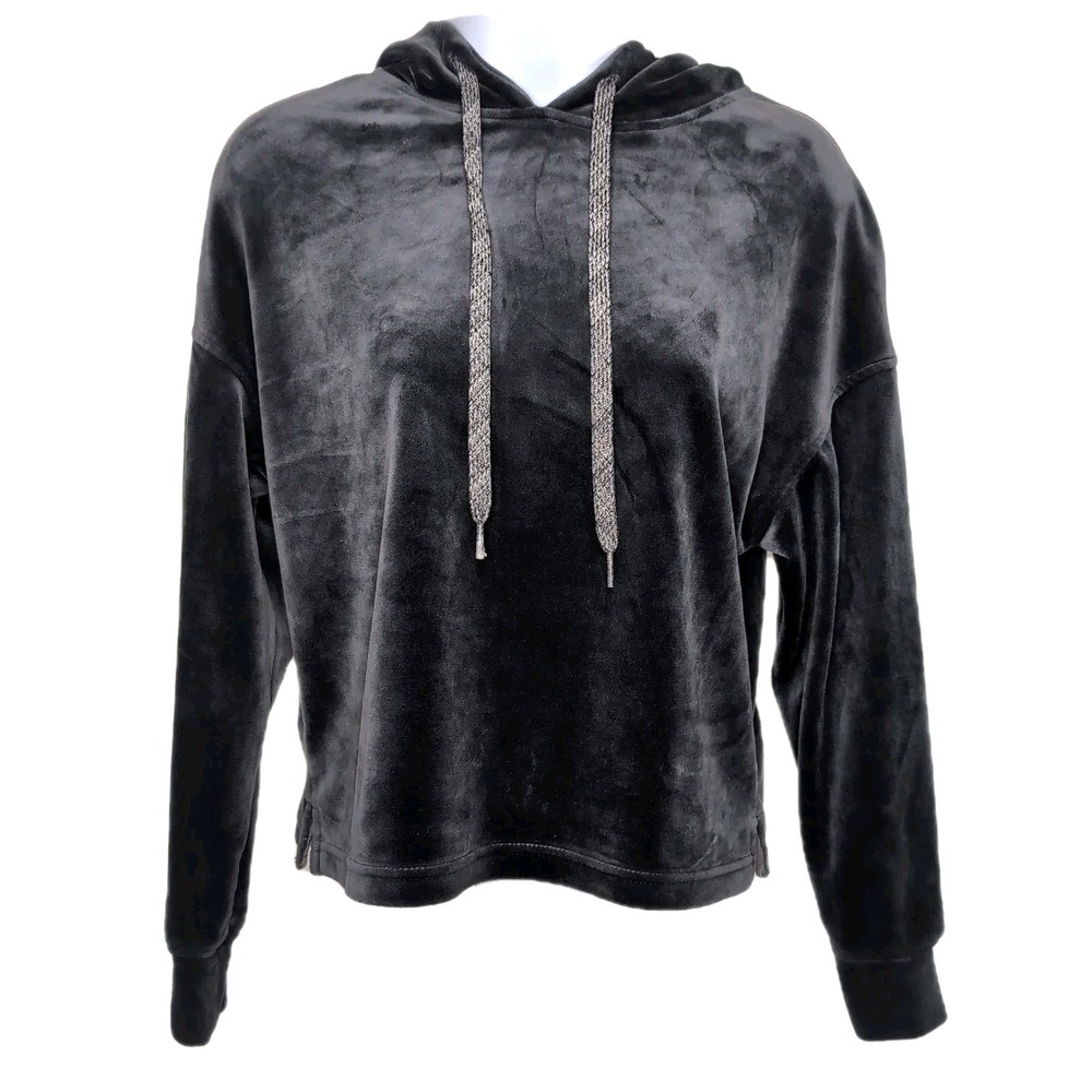 UGG Velour Crop Hoodie Womens Size XS Charcoal Gray Cozy Pullover Loungewear
